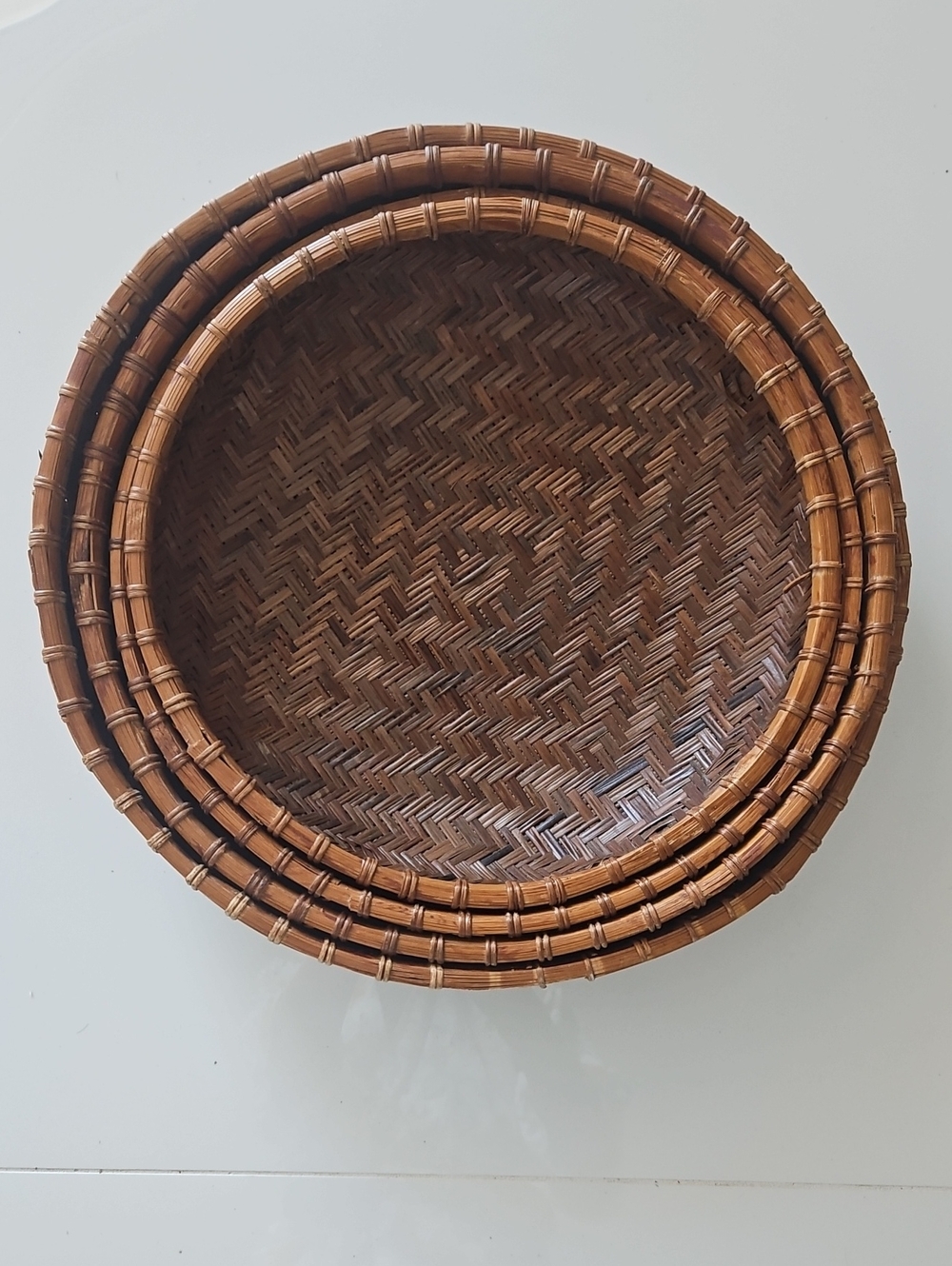 Vintage Style Woven Nesting Baskets - Brown. Set Of 4